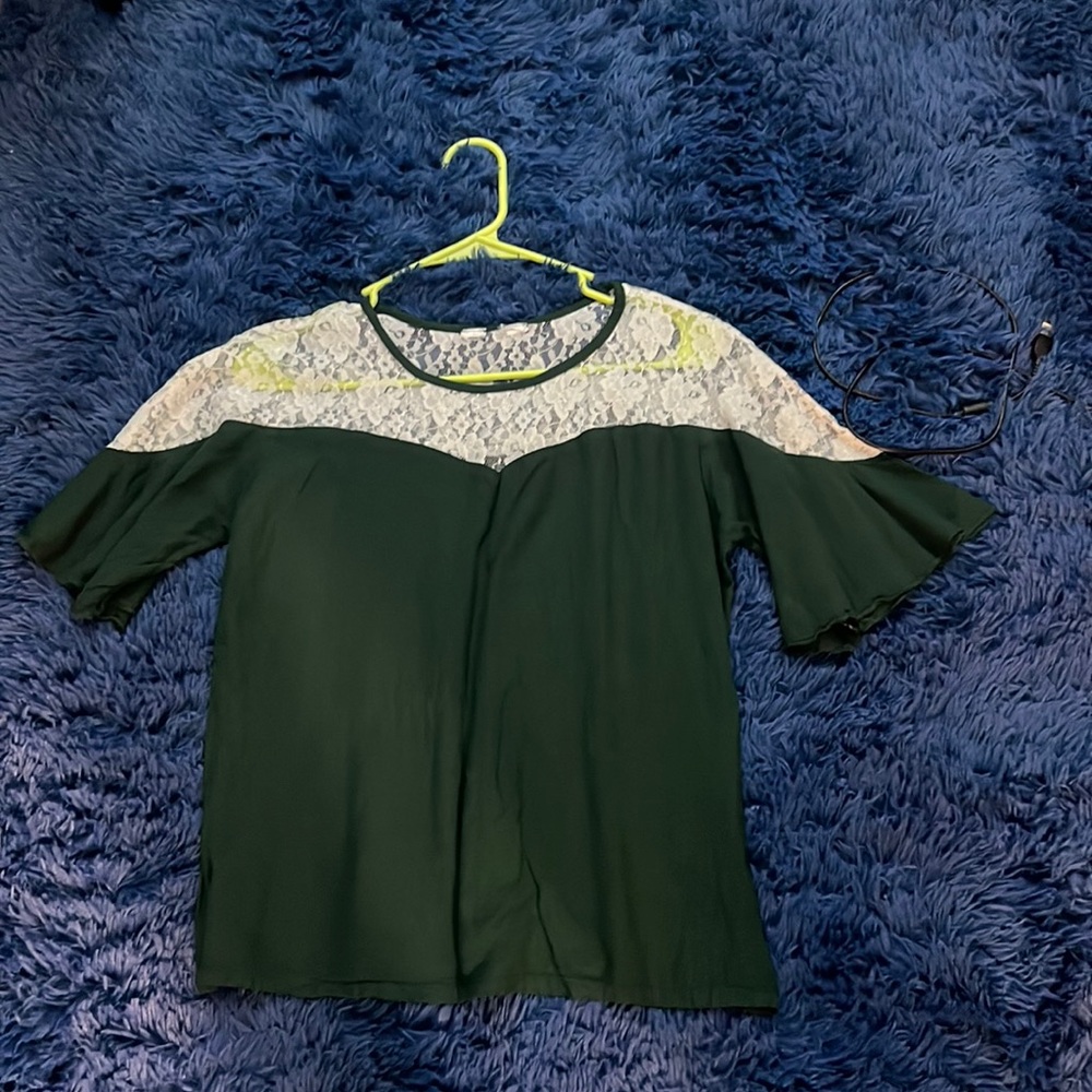 Green top with white lace
